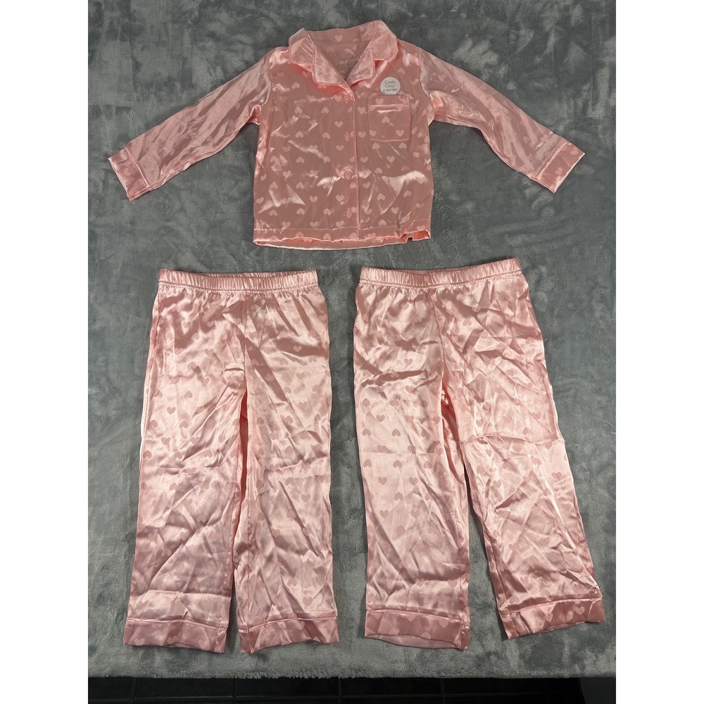 Tahari Kids Pink Satin Heart Pajama Set 3pc Top and 2 Pants Size 4T QNAS3146